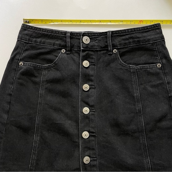 American Eagle Button Front Denim Mini Skirt Washed Black - Picture 7 of 8